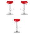 Home Square Round Leather & Steel Bar Stool with Footrest in Red - Set of 3