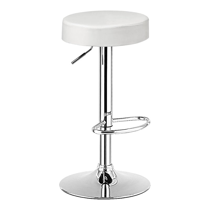Home Square Round Leather & Steel Bar Stool with Footrest in White - Set of 3
