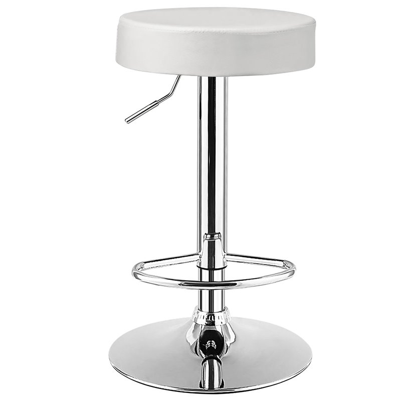 Home Square Round Leather & Steel Bar Stool with Footrest in White - Set of 3