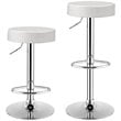 Home Square Round Leather & Steel Bar Stool with Footrest in White - Set of 3