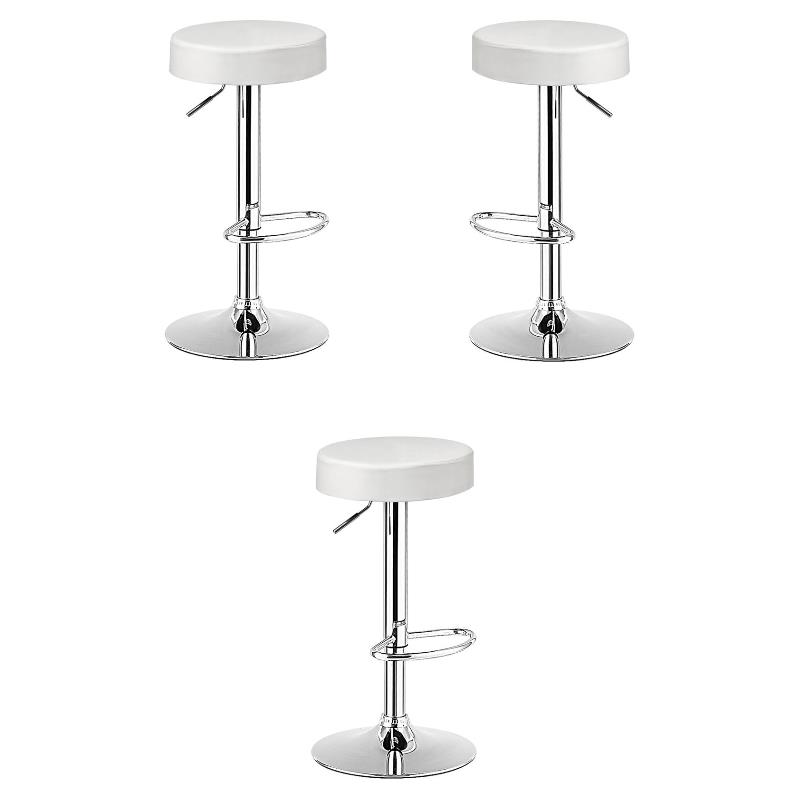 Home Square Round Leather & Steel Bar Stool with Footrest in White - Set of 3