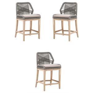 Home Square 26&quot Fabric Outdoor Counter Stool in Gray Finish - Set of 3