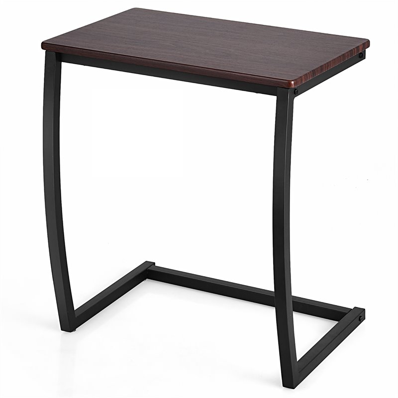 Home Square C-shaped Contemporary MDF and Steel End Table in Coffee - Set of 2