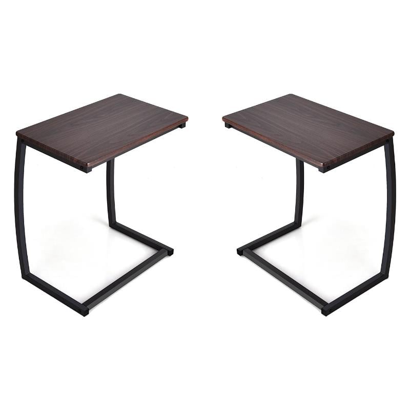 Home Square C-shaped Contemporary MDF and Steel End Table in Coffee - Set of 2