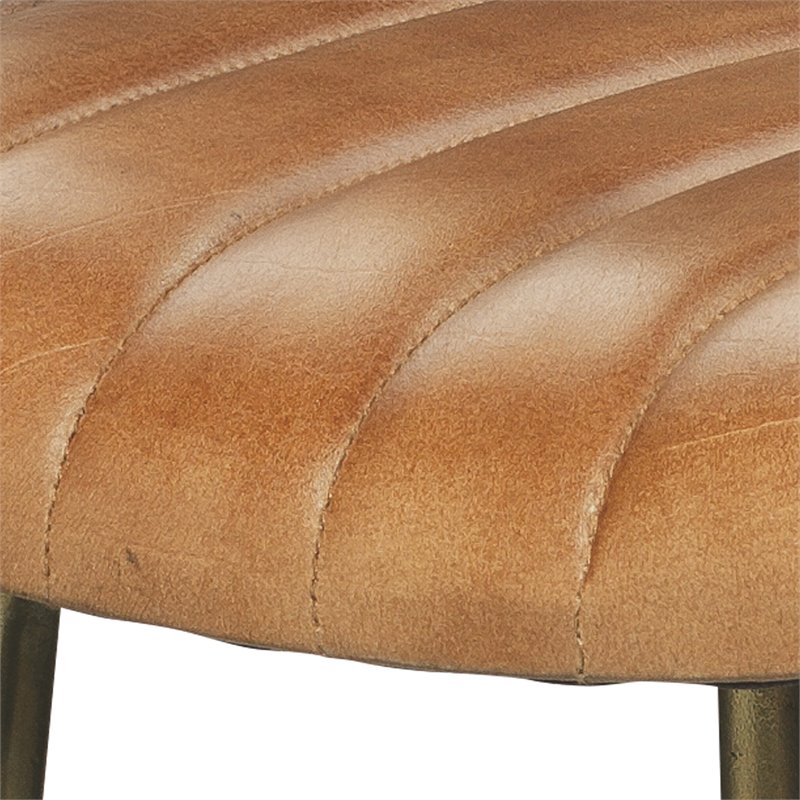 Home Square Leather and Iron Bar Stool in Brown and Gold - Set of 2