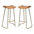 Home Square Leather and Iron Bar Stool in Brown and Gold - Set of 2
