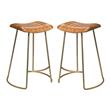 Home Square Leather and Iron Counter Stool in Brown & Gold - Set of 2