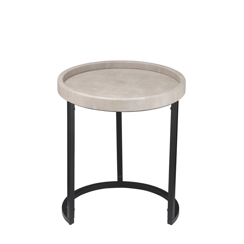 Home Square Faux Shagreen and Metal Side Table in Ivory & Black - Set of 2