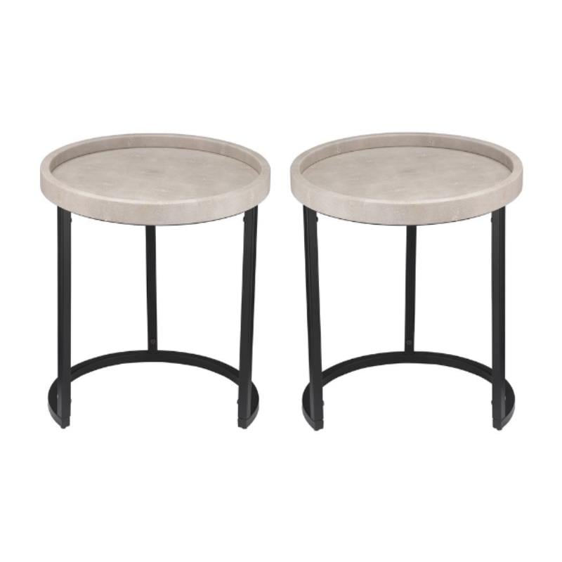 Home Square Faux Shagreen and Metal Side Table in Ivory & Black - Set of 2