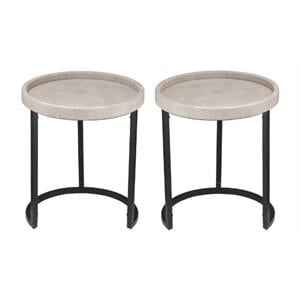 Home Square Faux Shagreen and Metal Side Table in Ivory & Black - Set of 2