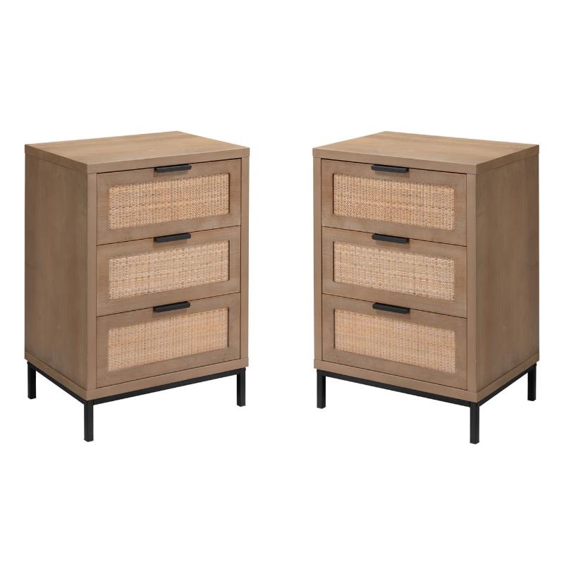 Home Square 3-Drawer MDF Wood and Iron Side Table in Brown & Black - Set of 2