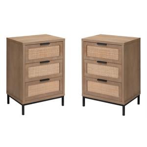 Home Square 3-Drawer MDF Wood and Iron Side Table in Brown & Black - Set of 2