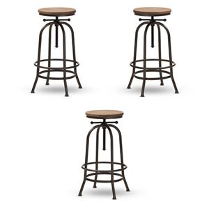 Home Square Adjustable Steel Swivel Bar Stool in Rust - Set of 3