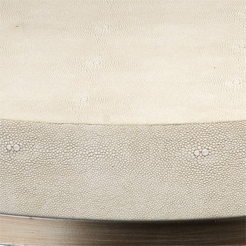 Home Square Round Metal & Faux Shagreen Side Table in Ivory & Brass - Set of 2