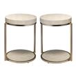 Home Square Round Metal & Faux Shagreen Side Table in Ivory & Brass - Set of 2