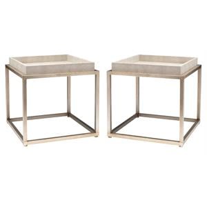 Home Square Faux Shagreen and Metal Side Table in Ivory & Brass - Set of 2