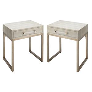 Home Square Faux Shagreen and Metal Side Table in Ivory and Brass - Set of 2