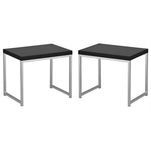 Home Square End Table in Chrome Metal Leg and Black Wood Top - Set of 2