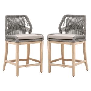 Home Square 26&quot Fabric Outdoor Counter Stool in Gray Finish - Set of 2