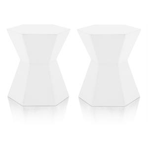 Home Square District Bento Stone Accent Table in Ivory - Set of 2