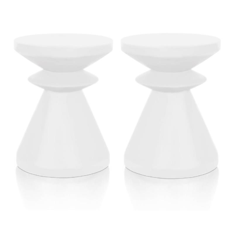 Home Square District Pawn Stone Accent Table in Ivory - Set of 2