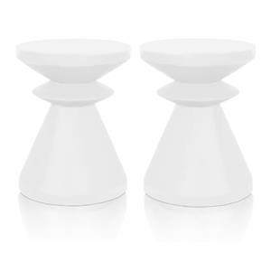 Home Square District Pawn Stone Accent Table in Ivory - Set of 2