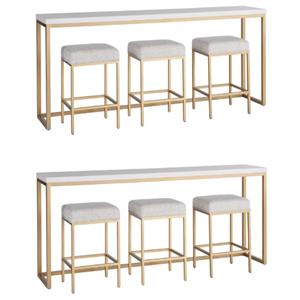home square metal console table in gold and white top - set of 2
