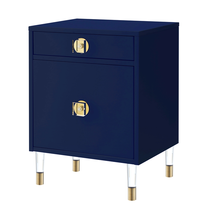 Home Square Single Drawer & Door Nightstand in Dark Navy - Set of 2