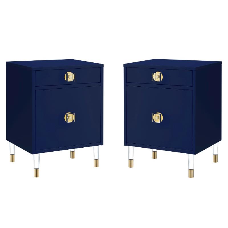 Home Square Single Drawer & Door Nightstand in Dark Navy - Set of 2