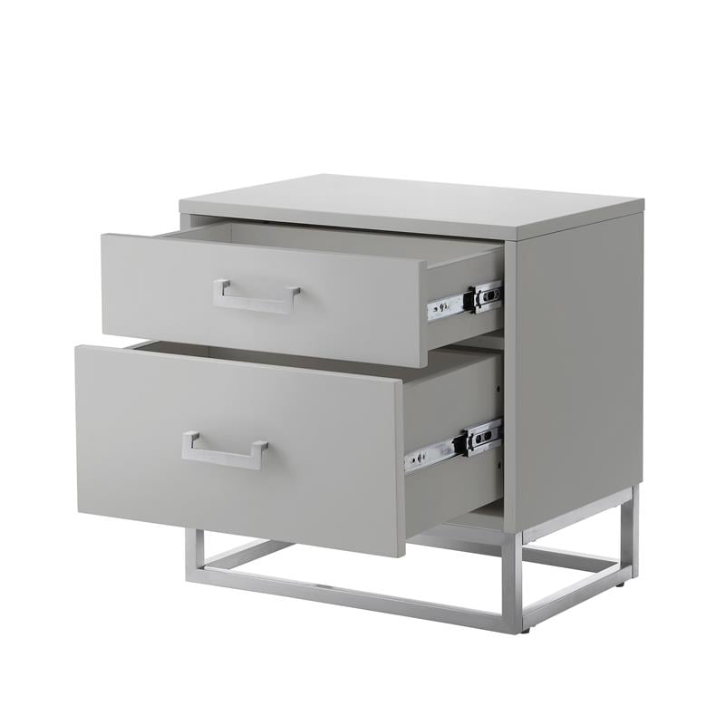 Home Square 2-Drawer Nightstand with Metal Base in Light Gray - Set of 2