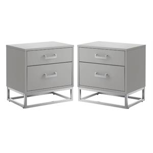 home square 2-drawer nightstand with metal base in light gray - set of 2