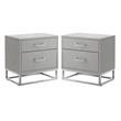 Home Square 2-Drawer Nightstand with Metal Base in Light Gray - Set of 2