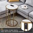 Home Square Faux Marble & Metal Base End Table in White and Gold - Set of 2