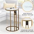 Home Square Faux Marble & Metal Base End Table in White and Gold - Set of 2