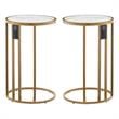 Home Square Faux Marble & Metal Base End Table in White and Gold - Set of 2