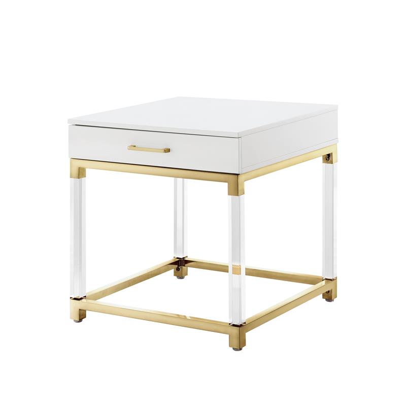 Home Square 1-Drawer Metal End Table in White & Gold - Set of 2