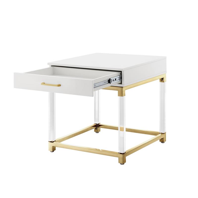 Home Square 1-Drawer Metal End Table in White & Gold - Set of 2