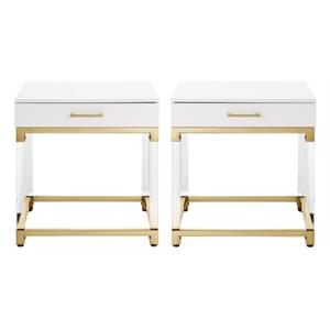 Home Square 1-Drawer Metal End Table in White & Gold - Set of 2