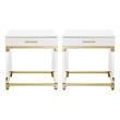 Home Square 1-Drawer Metal End Table in White & Gold - Set of 2