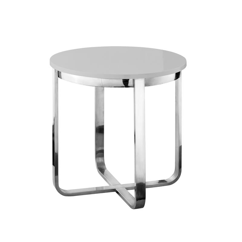 Home Square Modern Steel Base End Table in Light Gray & Chrome - Set of 2
