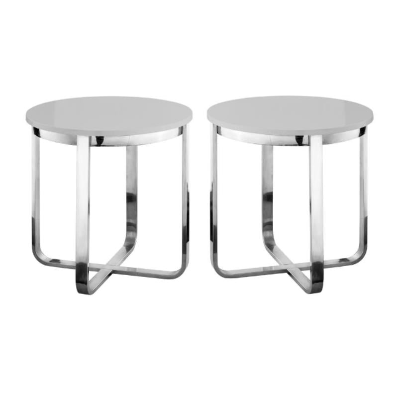 Home Square Modern Steel Base End Table in Light Gray & Chrome - Set of 2