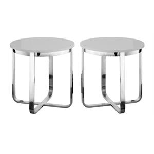 Home Square Modern Steel Base End Table in Light Gray & Chrome - Set of 2