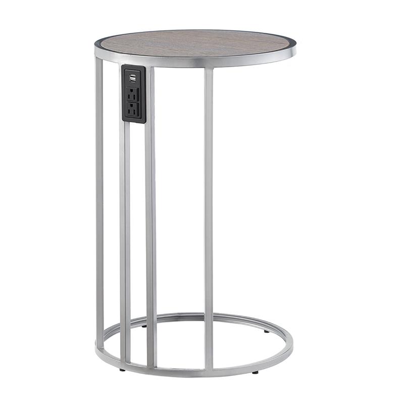 Home Square Veneer Top Metal Base End Table in Gray & Chrome - Set of 2