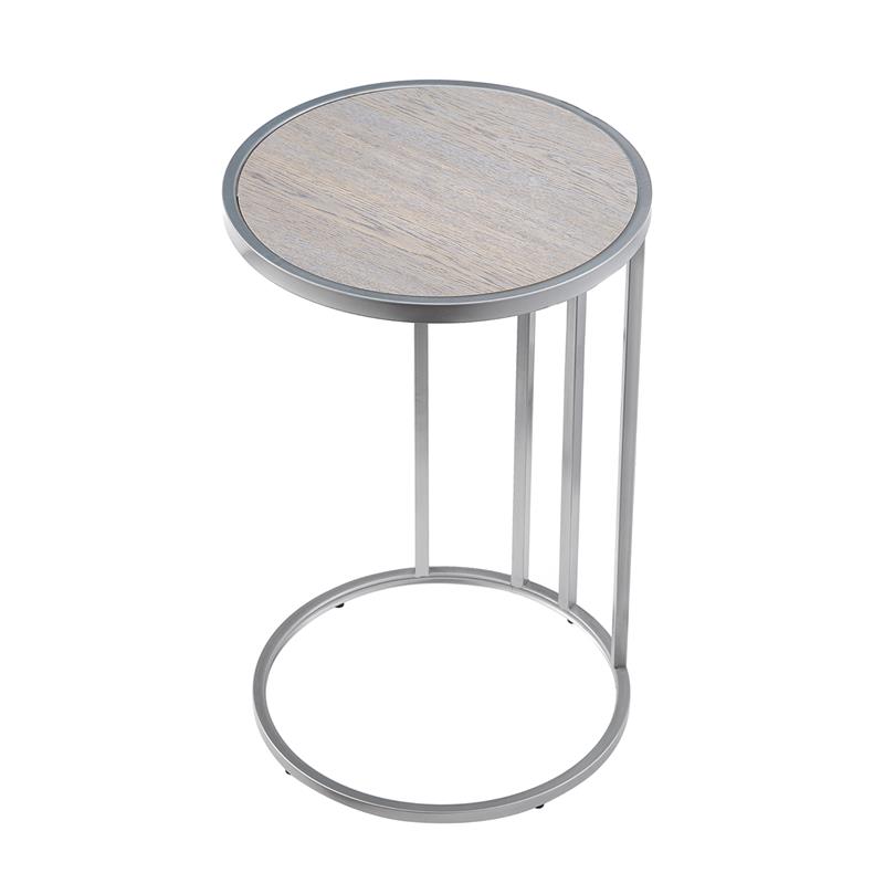 Home Square Veneer Top Metal Base End Table in Gray & Chrome - Set of 2