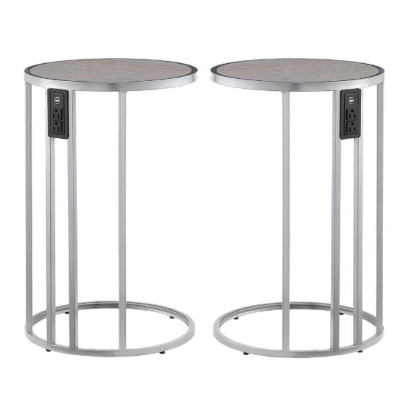 Home Square Veneer Top Metal Base End Table in Gray & Chrome - Set of 2