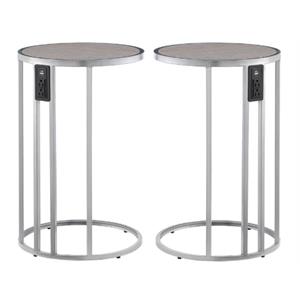 Home Square Veneer Top Metal Base End Table in Gray & Chrome - Set of 2