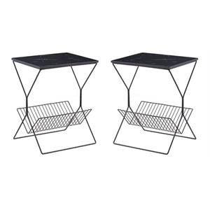 Home Square Rectangular Faux Marble End Table in Black - Set of 2