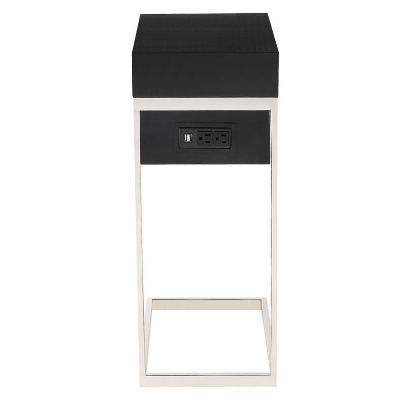 Home Square 2 USB Charging Ports End Tables in Black And Chrome - Set of 2