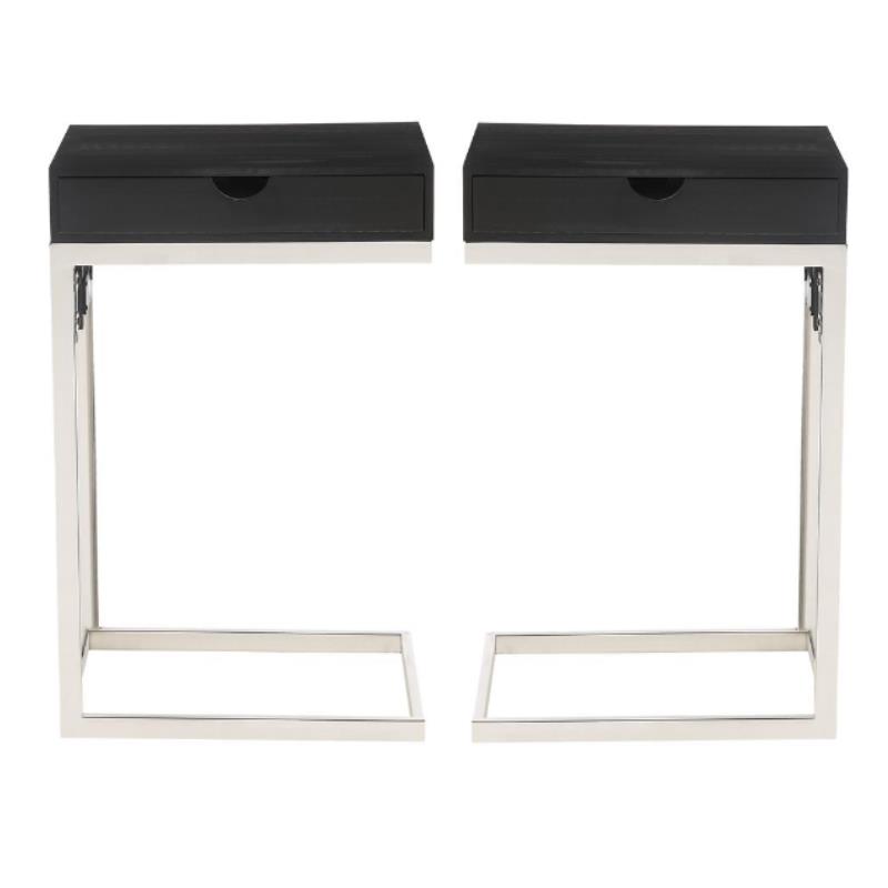 Home Square 2 USB Charging Ports End Tables in Black And Chrome - Set of 2