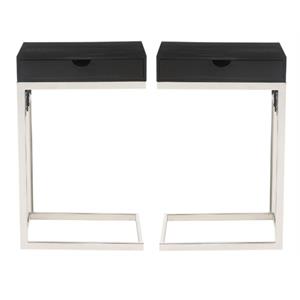 Home Square 2 USB Charging Ports End Tables in Black And Chrome - Set of 2